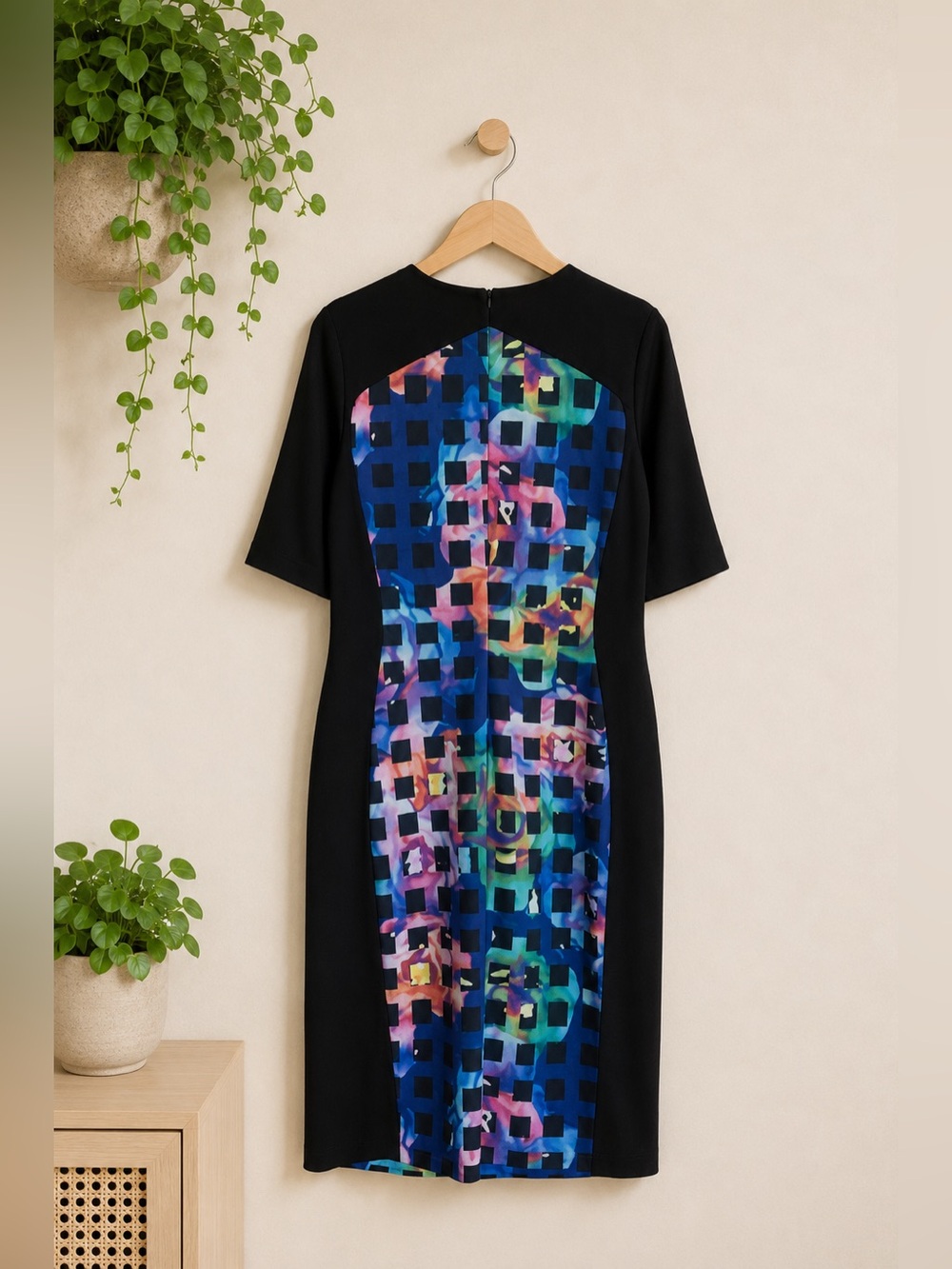 Joseph Ribkoff Multicolor Sheath Dress Bow Tie Bodycon Size 14 Corpcore Colorful
